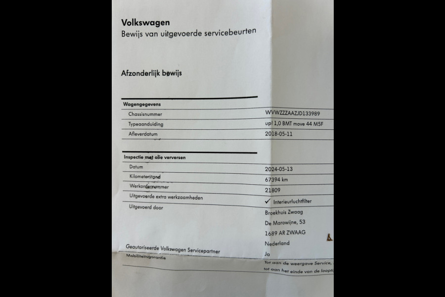 Volkswagen up! 1.0 BMT 5 Deurs Airco 1e Eig 100% Dealeronderhouden