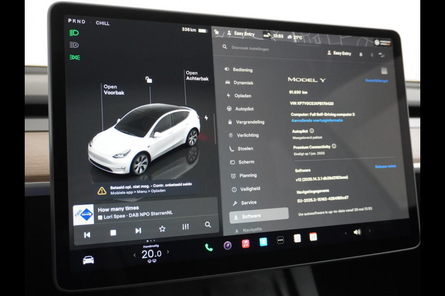 Tesla Model Y RWD 58kWh Lmv 19" Warmtepomp LFP-Accu Autopilot FSD-Computer 3 Leder Panoramadak Elektr.Stuur+Stoel+Verwarmd Navi Ecc Premium Au Camera's Elektr.AchterKlep Parkeer Assistent 2xContactloos-laden Sentry-Mode PrivacyGlas Bluetooth Dodehoek detector Connected services AMD-Ryzen Processor 1.600kg trekvermogen Origineel Nederlandse Auto Fabrieksgarantie t/m 31-12-2026 Garantie op Accu en Motor tot 04-08-2031 max. 160.000km 1e particuliere eigenaar!