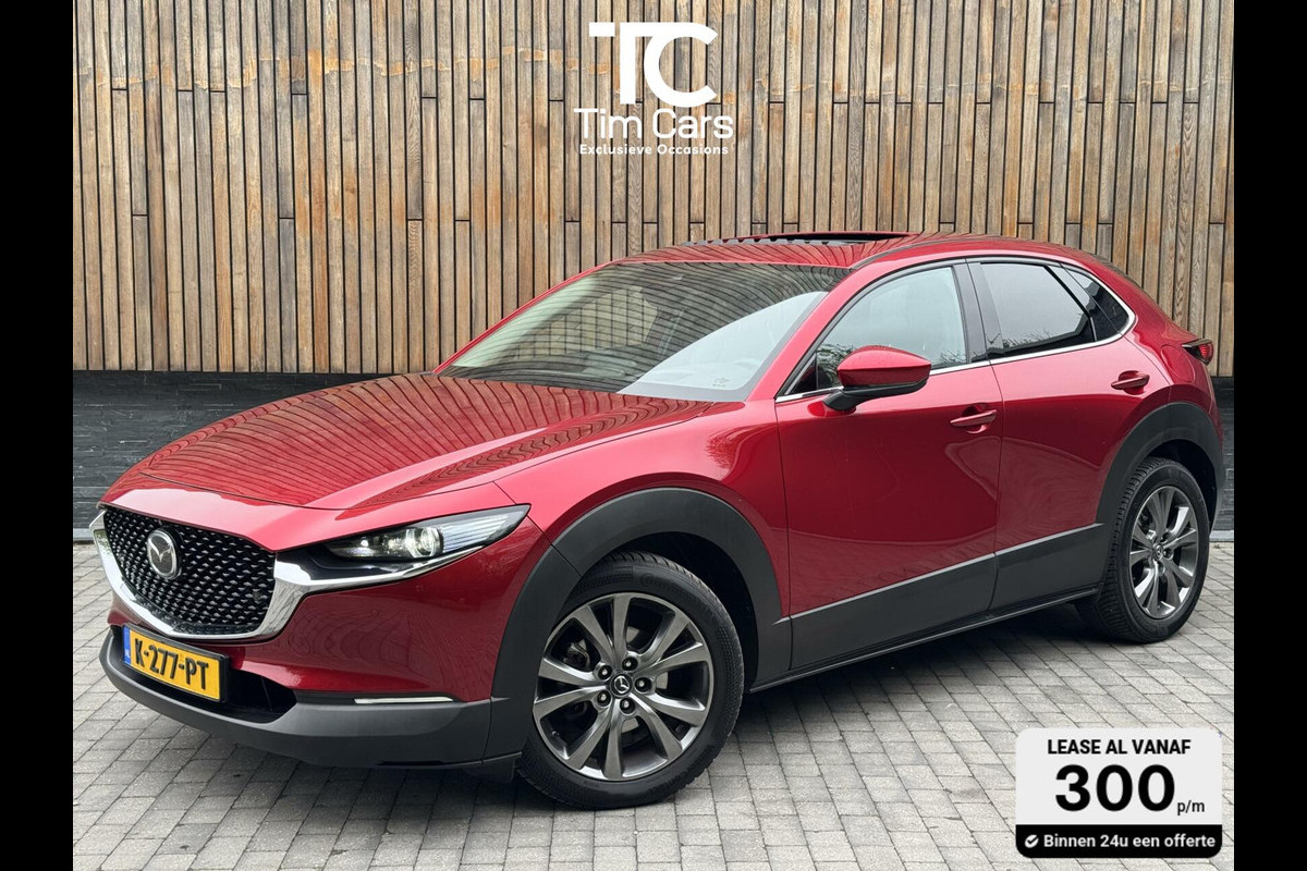 Mazda CX-30 2.0 e-SkyActiv-X M Hybrid Luxury Automaat | Open dak | Bordeauxrode lak | Stoel en- Stuurwielverwarming | Rondomzicht camera | A