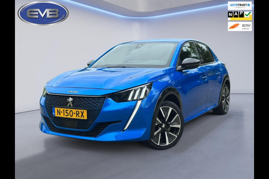 Peugeot e-208 EV GT 350 50 kWh Bleu vertigo, vele opties, achteruitrijcamera, LED verlichting, stoelverwarming