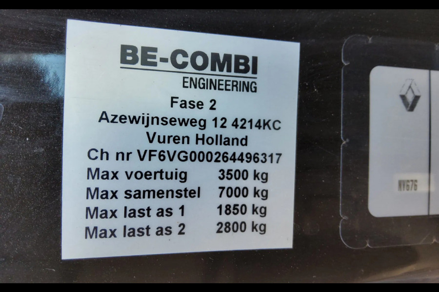 Renault Master 165.35 BE COMBI 3500 PLUS - EURO 6 - LAADVERMOGEN 3068 KG.