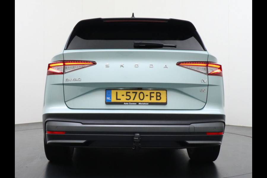 Škoda ENYAQ iV 80 Trekhaak Panodak Auto-Pilot Head-Up Display Apple Carplay Android Auto Adap.Cruise DAB Elek.Stoel+Memory+Verwarmd Navi Led-Ma Dynamic ChassisControl Climate Pack 2 Infotaiment Plus Klimaat Plus Family Comfort Pack Assistentie Keyless LMV 20" Grote Accu! 1e Eigenaar 1.000KG Trekgewicht! Zeer Compleet € 56.000 nieuw Grootste Aktieradius/accu pakket.