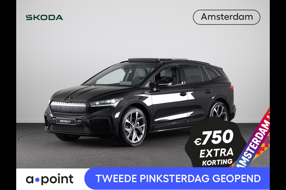 Škoda Enyaq 85 Sportline 286 PK | Panoramadak | 21 inch Vision | Leer/alcantara bekleding | Verwarmbare voorstoelen Škoda Enyaq 85 Sportline 286 PK | Panoramadak | 21 inch Vision | Leer/alcantara bekleding | Verwarmbare voorstoelen