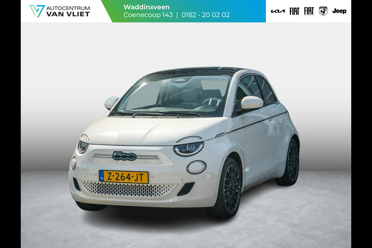 Fiat 500E La Prima 42 kWh | Clima | Cruise | Leder | 17" | Priv Glass | Winter Pack | JBL Sound | BSM | Apple Carplay