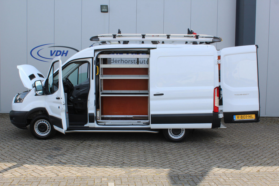 Ford Transit 290 2.0-105pk TDCI L2H2 Ambiente. Compleet ingerichte Ford Transit ! Camera, pdc v+a, airco, ladder achterd., opstaptrede met trekhaak, imperiaal met ladder, omvormer naar 220V, etc etc.