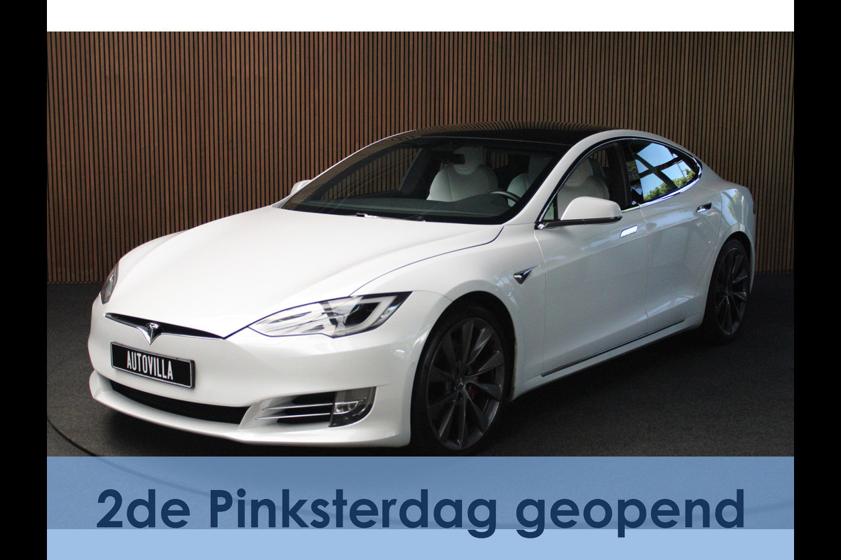 Tesla Model S 100D Performance Autopilot ACC Panodak Leer 360 Elektr. achterklep LM velgen PDC Lane Stuurverwarming Stoelverwarming voor en achter Alcantara hemel