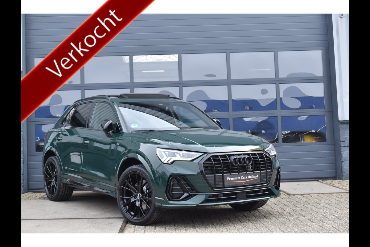Audi Q3 45 TFSI e 245 Pk S-Line Goodwood Green Pano Navi Leder Matrix Trekhaak 20 Inch Audi Q3 45 TFSI e 245 Pk S-Line Goodwood Green Pano Navi Leder Matrix Trekhaak 20 Inch