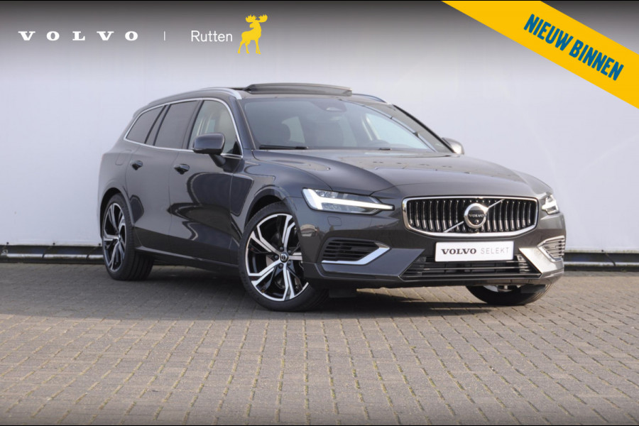 Volvo V60 T6 350PK Automaat Plug-in hybrid AWD Ultra Bright DEMO Roy Long range / Head-up display / Harman Kardon audio / Panoramadak / BLIS / Elektrisch bedienbare voorstoelen / Memory seats / Verwarmbare stoelen / Keyless entry /