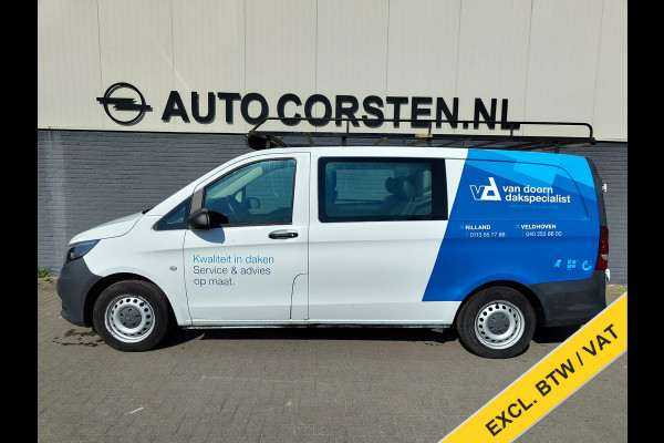 Mercedes-Benz Vito 111 CDI Lang Dubbele Cabine Airco Trekhaak Imperial+Ladderrol Bluetooth Licht/Regen-Sensor Betonplex Vloer Lat om Lat Betimmering Zijschuifdeur Comfort 1e eigenaar! Euro 6