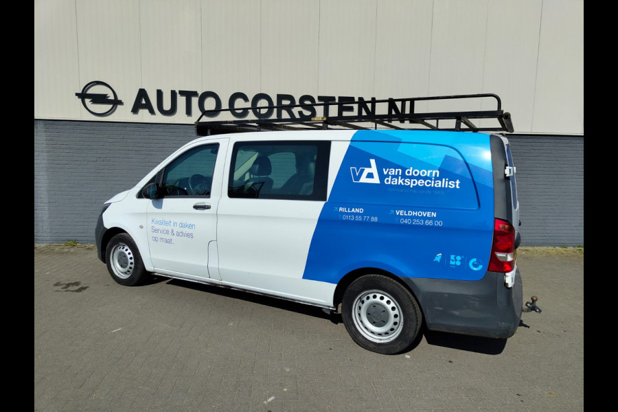 Mercedes-Benz Vito 111 CDI Lang Dubbele Cabine Airco Trekhaak Imperial+Ladderrol Bluetooth Licht/Regen-Sensor Betonplex Vloer Lat om Lat Betimmering Zijschuifdeur Comfort 1e eigenaar! Euro 6