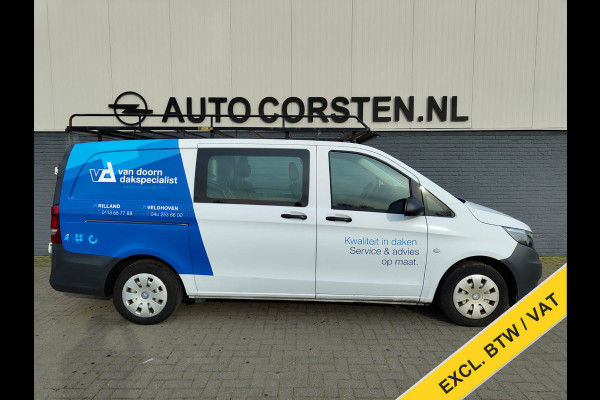 Mercedes-Benz Vito 111 CDI Lang Dubbele Cabine Airco Trekhaak Imperial+Ladderrol Bluetooth Licht/Regen-Sensor Betonplex Vloer Lat om Lat Betimmering Zijschuifdeur Comfort 1e eigenaar! Euro 6