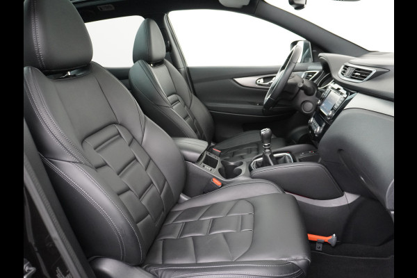 Nissan QASHQAI T 116Pk elekr.+Leer Pano-dak Memory Leather-Pack Tekna 360°-Camera Park-Assist PDC-a+v Bose-Sound Navi Ecc Edition Cruise Contro Rijstrooksensor Verwarmde voorruit Privacy Glas Zeer Compleet!