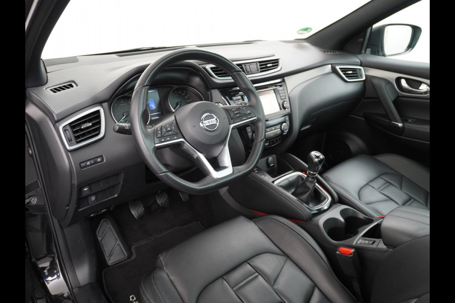 Nissan QASHQAI T 116Pk elekr.+Leer Pano-dak Memory Leather-Pack Tekna 360°-Camera Park-Assist PDC-a+v Bose-Sound Navi Ecc Edition Cruise Contro Rijstrooksensor Verwarmde voorruit Privacy Glas Zeer Compleet!