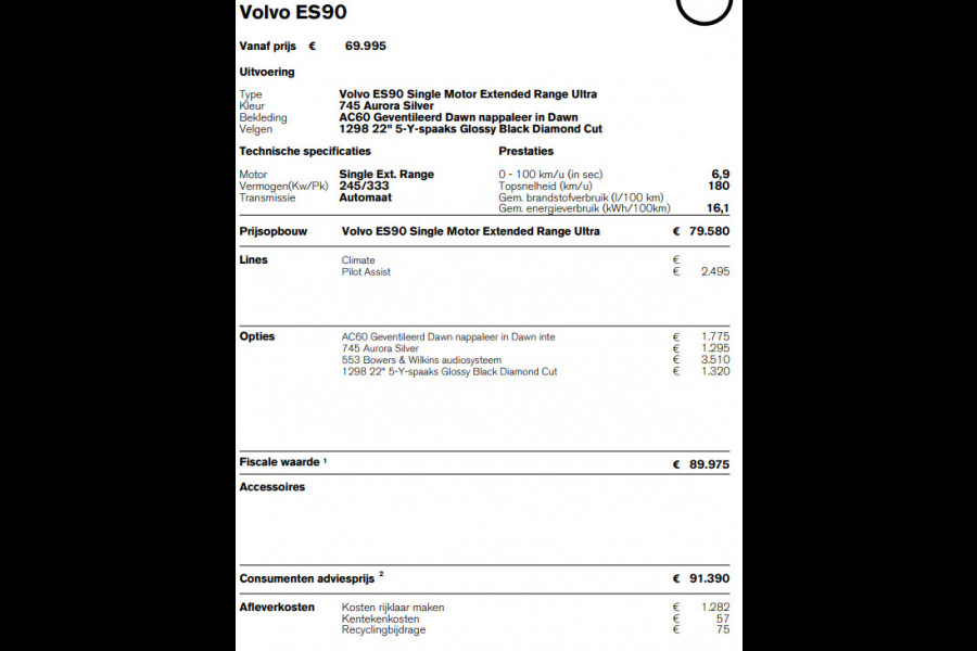 Volvo ES90 333PK Automaat Single Ext. Range Ultra