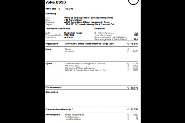 Volvo ES90 333PK Automaat Single Ext. Range Ultra