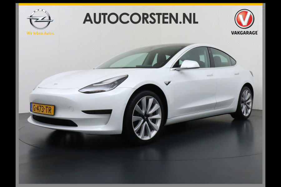 Tesla Model 3 RWD SR+ 60kWh 325PK Lmv 19" AutoPilot Leder PanoDak Adaptive-Cruise Lmv Camera's Elektr.-Stuur+Stoelen+Spiegels+Geheugen+Easy-En Navi LED Comfortstoelen ACC DAB Keyless en Voorverwarmen interieur via App One-Pedal-Drive Origineel Nederlandse auto 1e Eigenaar Garantie Accu/Motor tot 16-12-2027 max 160.000km 1.584kg licht!