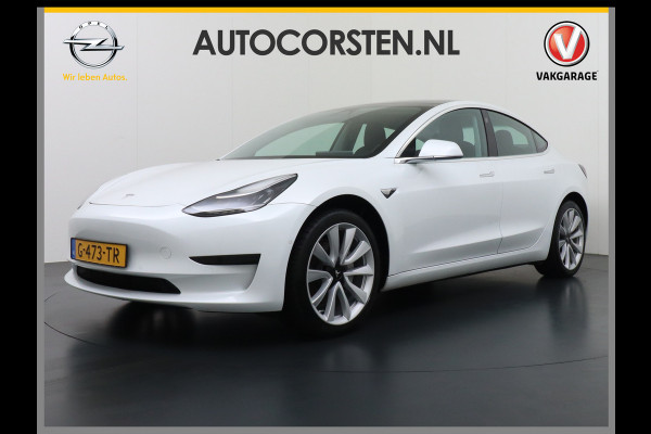 Tesla Model 3 RWD SR+ 60kWh 325PK Lmv 19" AutoPilot Leder PanoDak Adaptive-Cruise Lmv Camera's Elektr.-Stuur+Stoelen+Spiegels+Geheugen+Easy-En Navi LED Comfortstoelen ACC DAB Keyless en Voorverwarmen interieur via App One-Pedal-Drive Origineel Nederlandse auto 1e Eigenaar Garantie Accu/Motor tot 16-12-2027 max 160.000km 1.584kg licht!