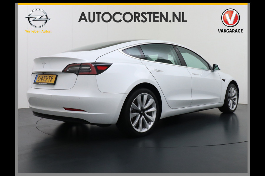 Tesla Model 3 RWD SR+ 60kWh 325PK Lmv 19" AutoPilot Leder PanoDak Adaptive-Cruise Lmv Camera's Elektr.-Stuur+Stoelen+Spiegels+Geheugen+Easy-En Navi LED Comfortstoelen ACC DAB Keyless en Voorverwarmen interieur via App One-Pedal-Drive Origineel Nederlandse auto 1e Eigenaar Garantie Accu/Motor tot 16-12-2027 max 160.000km 1.584kg licht!