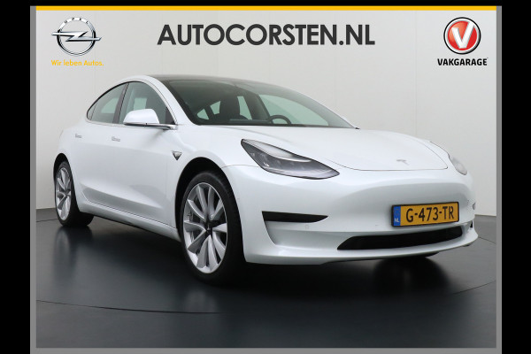 Tesla Model 3 RWD SR+ 60kWh 325PK Lmv 19" AutoPilot Leder PanoDak Adaptive-Cruise Lmv Camera's Elektr.-Stuur+Stoelen+Spiegels+Geheugen+Easy-En Navi LED Comfortstoelen ACC DAB Keyless en Voorverwarmen interieur via App One-Pedal-Drive Origineel Nederlandse auto 1e Eigenaar Garantie Accu/Motor tot 16-12-2027 max 160.000km 1.584kg licht!