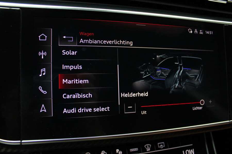 Audi RS Q8 4.0 TFSI B&O HUD Carbon ACC Panodak Leder Keyless Climate (4-zone) Elektr. bedienbaar achterklep Keyless Stoelventilatie Stoelverwarming Sportstoelen Plus Matrix LED LM velgen 23 inch BTW auto