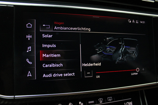 Audi RS Q8 4.0 TFSI B&O HUD Carbon ACC Panodak Leder Keyless Climate (4-zone) Elektr. bedienbaar achterklep Keyless Stoelventilatie Stoelverwarming Sportstoelen Plus Matrix LED LM velgen 23 inch BTW auto