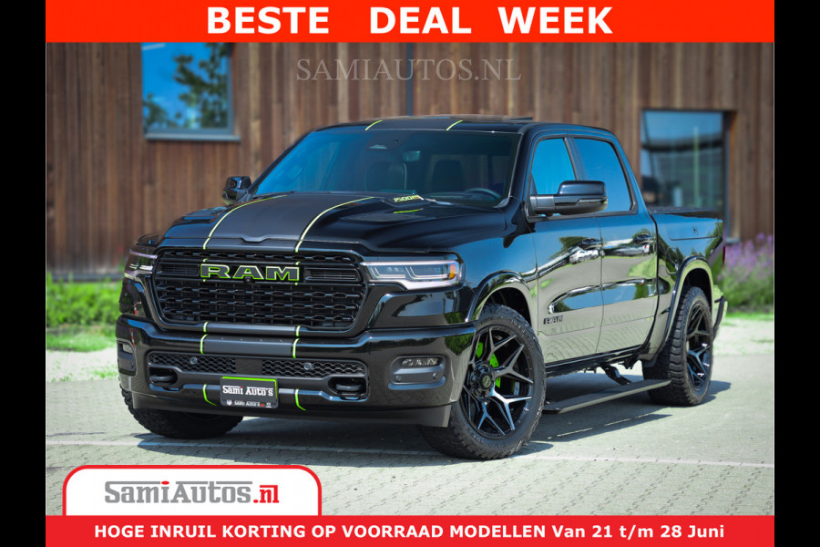 Dodge Ram 1500 Limited Night H.O 540HP 706Nm | Massage + Full Option | De Meest Luxe en Volle Pick-Up in zijn Klasse | Comfortabele Dubbele Cabine met Royale 5 Zitplaatsen | BPM vrij | Nu Leverbaar uit Voorraad | Voorraad Nr 2384 - 5408