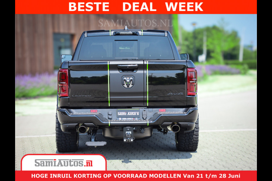 Dodge Ram 1500 Limited Night H.O 540HP 706Nm | Massage + Full Option | De Meest Luxe en Volle Pick-Up in zijn Klasse | Comfortabele Dubbele Cabine met Royale 5 Zitplaatsen | BPM vrij | Nu Leverbaar uit Voorraad | Voorraad Nr 2384 - 5408