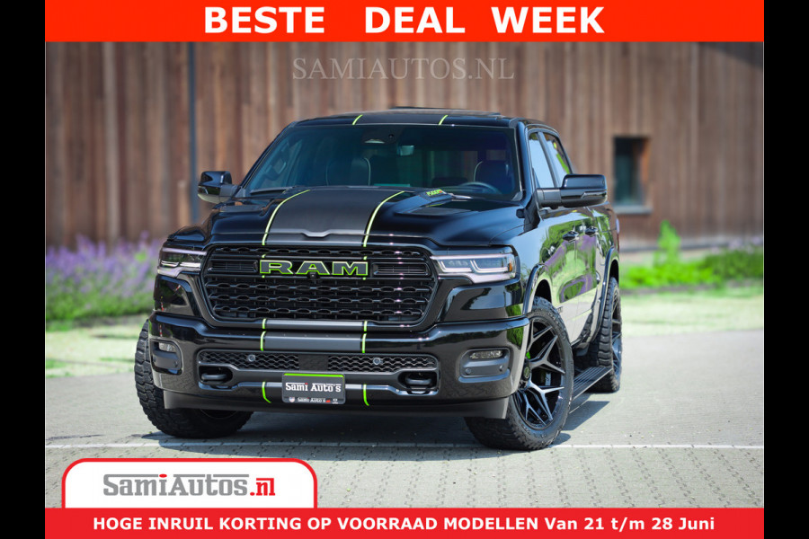 Dodge Ram 1500 Limited Night H.O 540HP 706Nm | Massage + Full Option | De Meest Luxe en Volle Pick-Up in zijn Klasse | Comfortabele Dubbele Cabine met Royale 5 Zitplaatsen | BPM vrij | Nu Leverbaar uit Voorraad | Voorraad Nr 2384 - 5408