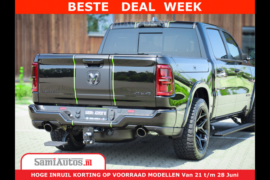 Dodge Ram 1500 Limited Night H.O 540HP 706Nm | Massage + Full Option | De Meest Luxe en Volle Pick-Up in zijn Klasse | Comfortabele Dubbele Cabine met Royale 5 Zitplaatsen | BPM vrij | Nu Leverbaar uit Voorraad | Voorraad Nr 2384 - 5408