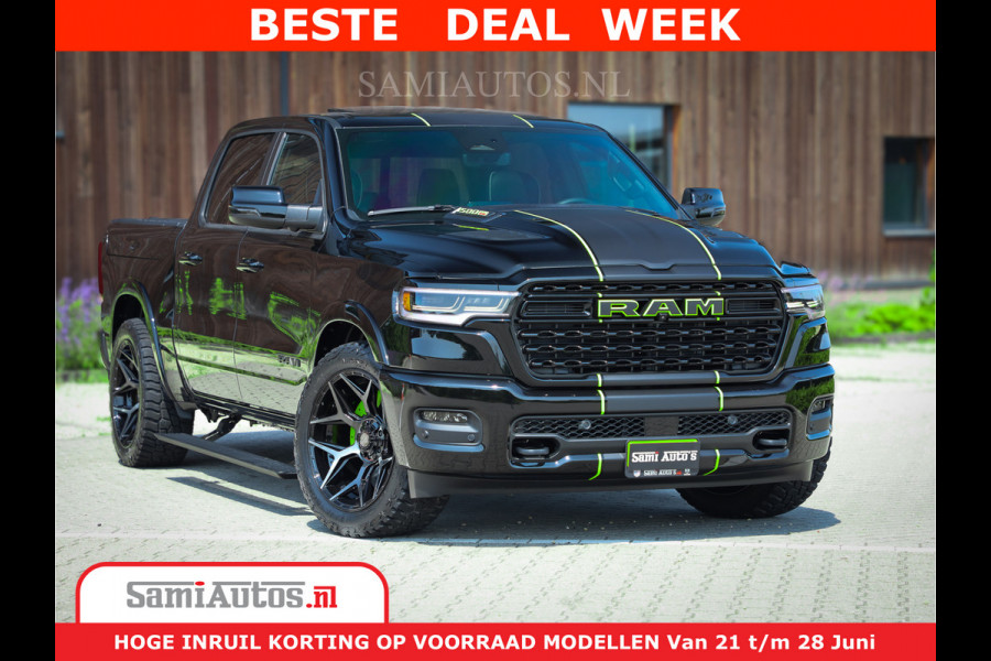 Dodge Ram 1500 Limited Night H.O 540HP 706Nm | Massage + Full Option | De Meest Luxe en Volle Pick-Up in zijn Klasse | Comfortabele Dubbele Cabine met Royale 5 Zitplaatsen | BPM vrij | Nu Leverbaar uit Voorraad | Voorraad Nr 2384 - 5408