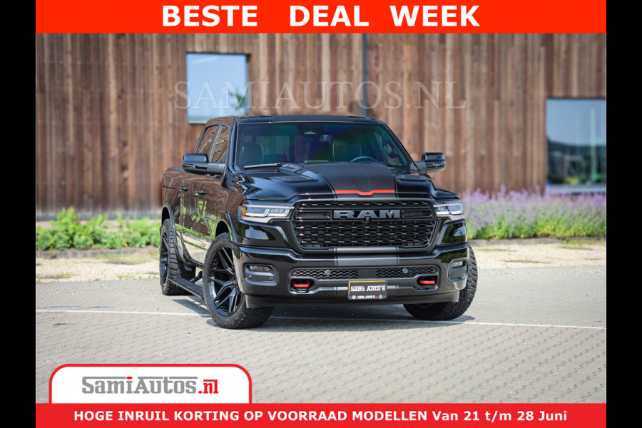 Dodge Ram 1500 Limited Night High Output 540HP 706Nm | Massage + Full Option | De Meest Luxe en Volle Pick-Up in zijn Klasse | Comfortabele Dubbele Cabine met Royale 5 Zitplaatsen | BPM vrij | Nu Leverbaar uit Voorraad | Voorraad Nr 2354 - 3380