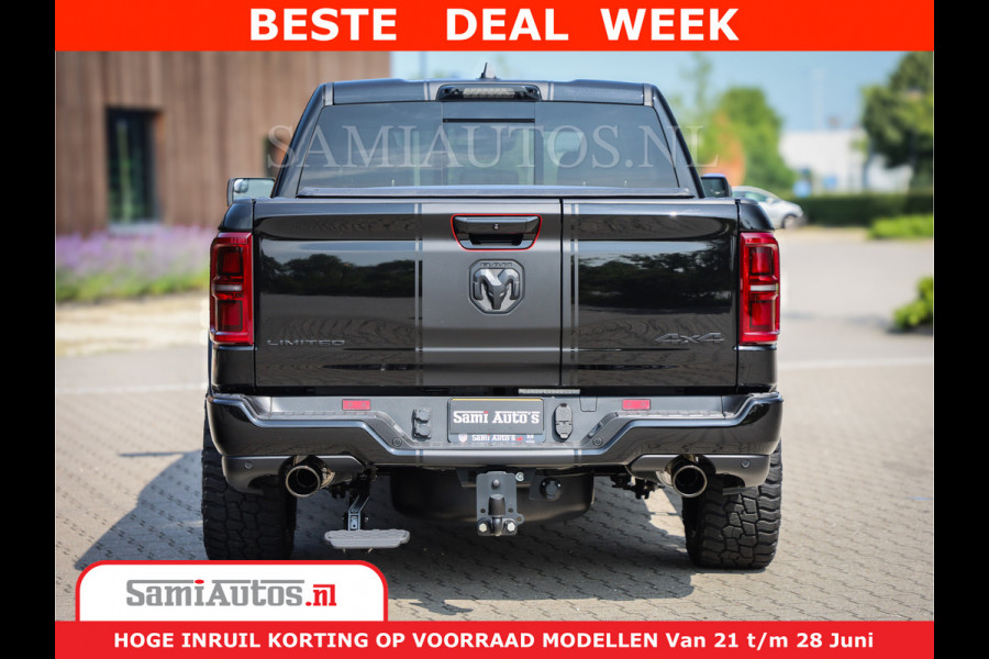 Dodge Ram 1500 Limited Night High Output 540HP 706Nm | Massage + Full Option | De Meest Luxe en Volle Pick-Up in zijn Klasse | Comfortabele Dubbele Cabine met Royale 5 Zitplaatsen | BPM vrij | Nu Leverbaar uit Voorraad | Voorraad Nr 2354 - 3380