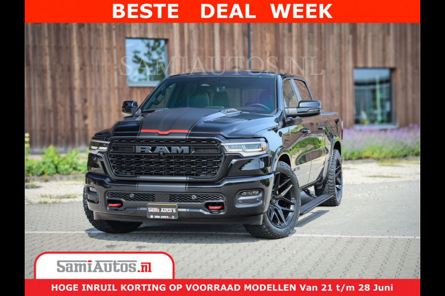 Dodge Ram 1500 Limited Night High Output 540HP 706Nm | Massage + Full Option | De Meest Luxe en Volle Pick-Up in zijn Klasse | Comfortabele Dubbele Cabine met Royale 5 Zitplaatsen | BPM vrij | Nu Leverbaar uit Voorraad | Voorraad Nr 2354 - 3380