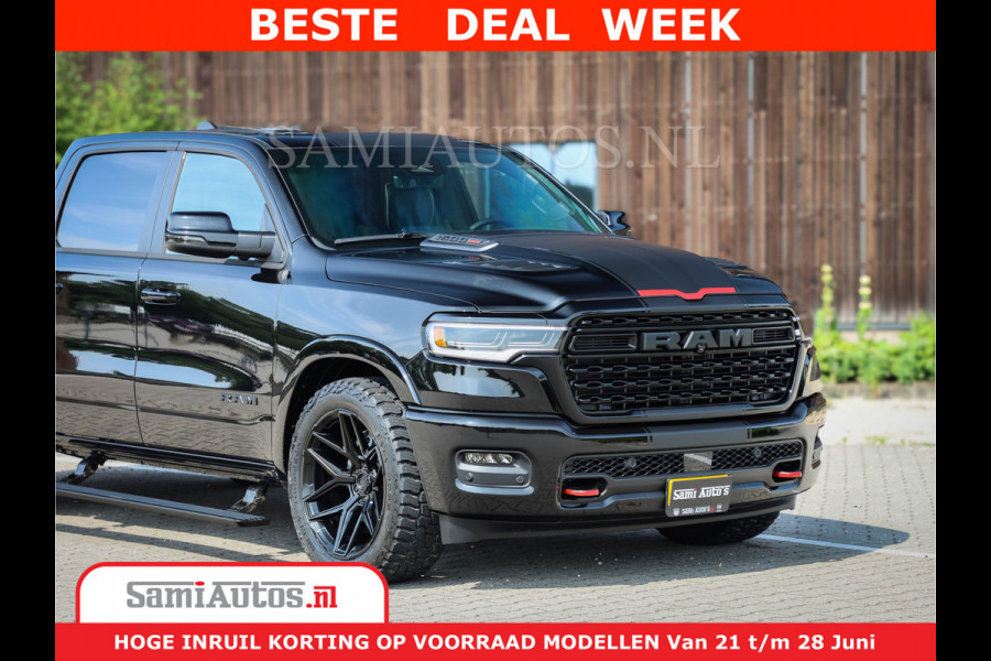 Dodge Ram 1500 Limited Night High Output 540HP 706Nm | Massage + Full Option | De Meest Luxe en Volle Pick-Up in zijn Klasse | Comfortabele Dubbele Cabine met Royale 5 Zitplaatsen | BPM vrij | Nu Leverbaar uit Voorraad | Voorraad Nr 2354 - 3380