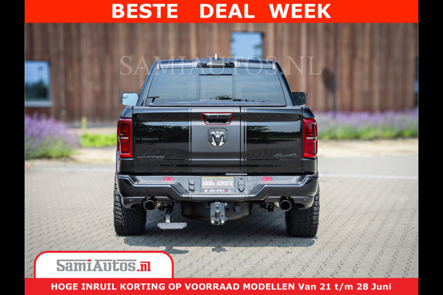 Dodge Ram 1500 Limited Night High Output 540HP 706Nm | Massage + Full Option | De Meest Luxe en Volle Pick-Up in zijn Klasse | Comfortabele Dubbele Cabine met Royale 5 Zitplaatsen | BPM vrij | Nu Leverbaar uit Voorraad | Voorraad Nr 2354 - 3380