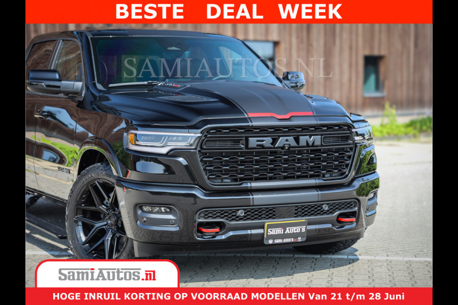 Dodge Ram 1500 Limited Night High Output 540HP 706Nm | Massage + Full Option | De Meest Luxe en Volle Pick-Up in zijn Klasse | Comfortabele Dubbele Cabine met Royale 5 Zitplaatsen | BPM vrij | Nu Leverbaar uit Voorraad | Voorraad Nr 2354 - 3380