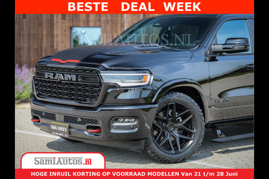 Dodge Ram 1500 Limited Night High Output 540HP 706Nm | Massage + Full Option | De Meest Luxe en Volle Pick-Up in zijn Klasse | Comfortabele Dubbele Cabine met Royale 5 Zitplaatsen | BPM vrij | Nu Leverbaar uit Voorraad | Voorraad Nr 2354 - 3380