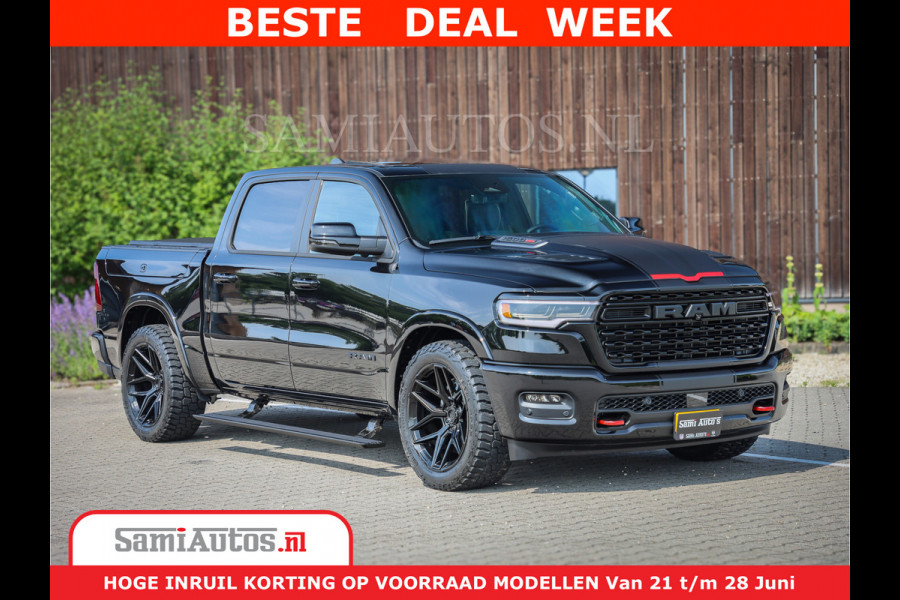 Dodge Ram 1500 Limited Night High Output 540HP 706Nm | Massage + Full Option | De Meest Luxe en Volle Pick-Up in zijn Klasse | Comfortabele Dubbele Cabine met Royale 5 Zitplaatsen | BPM vrij | Nu Leverbaar uit Voorraad | Voorraad Nr 2354 - 3380