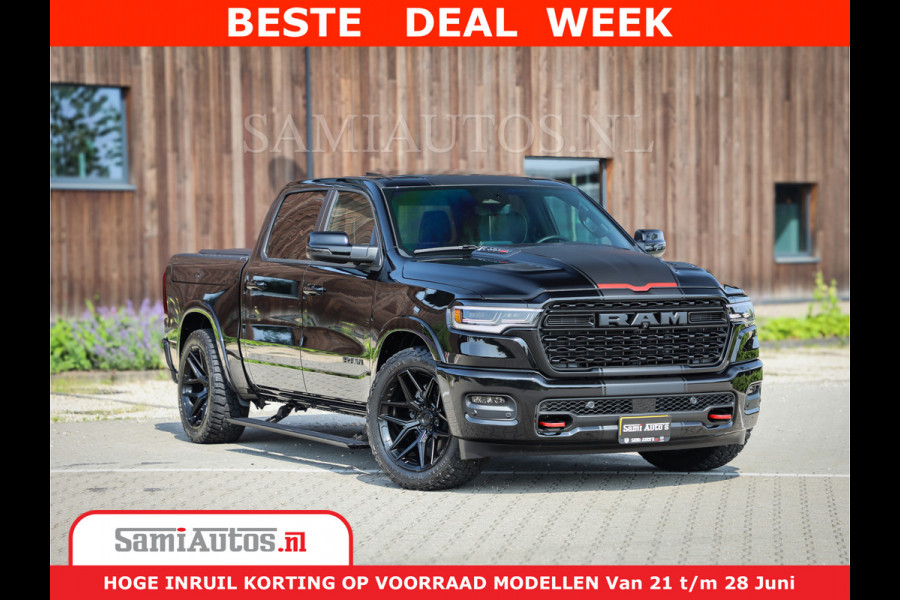 Dodge Ram 1500 Limited Night High Output 540HP 706Nm | Massage + Full Option | De Meest Luxe en Volle Pick-Up in zijn Klasse | Comfortabele Dubbele Cabine met Royale 5 Zitplaatsen | BPM vrij | Nu Leverbaar uit Voorraad | Voorraad Nr 2354 - 3380