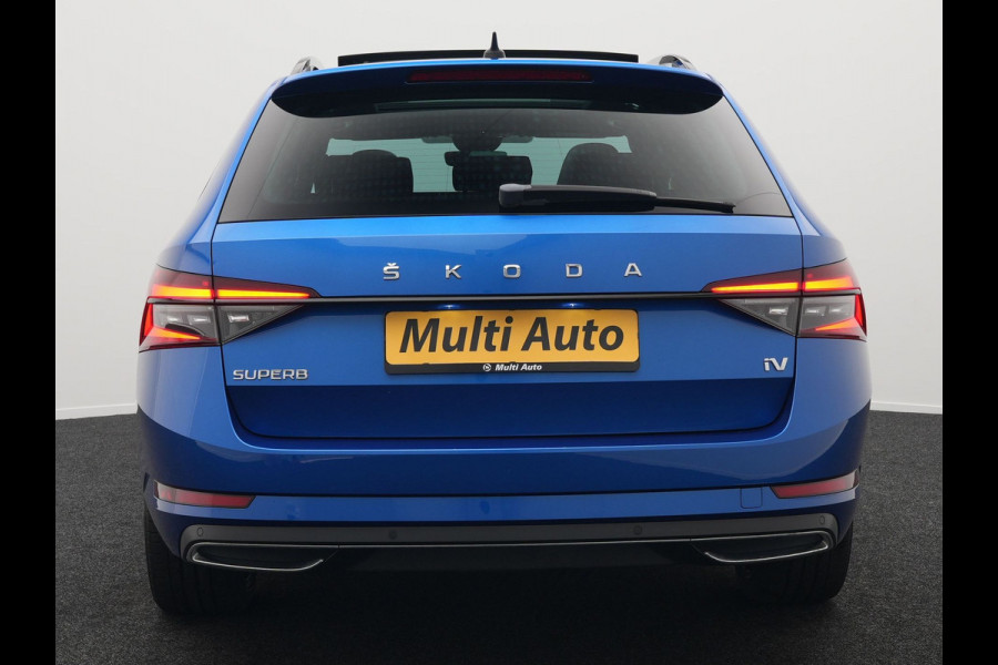 Škoda Superb Combi 1.4 TSI iV Sportline Business Plug In Hybrid 218pk PHEV | Panodak | Trekhaak af Fabriek | Alcantara Sportstoelen Memory | Adaptive Cruise | Crystal LED | Sfeerverlichting | Virtual | Navigatie | Apple Carplay | Stoelverwarming | DAB |