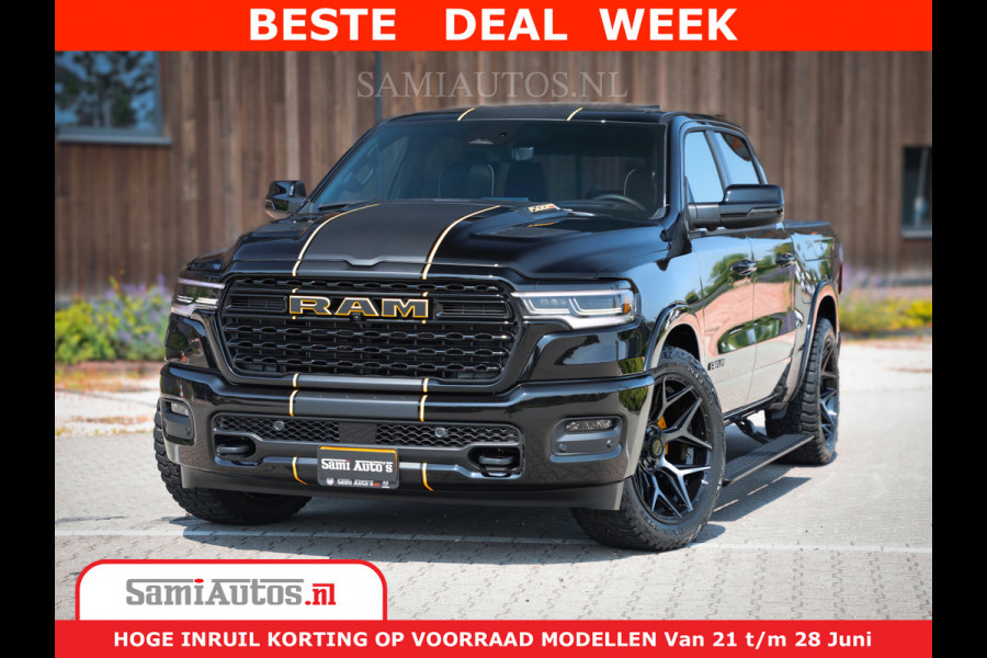 Dodge Ram 1500 Limited Night H.O 540HP 706Nm | Massage + Full Option | De Meest Luxe en Volle Pick-Up in zijn Klasse | Comfortabele Dubbele Cabine met Royale 5 Zitplaatsen | BPM vrij | Nu Leverbaar uit Voorraad | Voorraad Nr 2323 - 5168