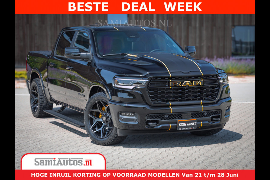 Dodge Ram 1500 Limited Night H.O 540HP 706Nm | Massage + Full Option | De Meest Luxe en Volle Pick-Up in zijn Klasse | Comfortabele Dubbele Cabine met Royale 5 Zitplaatsen | BPM vrij | Nu Leverbaar uit Voorraad | Voorraad Nr 2323 - 5168