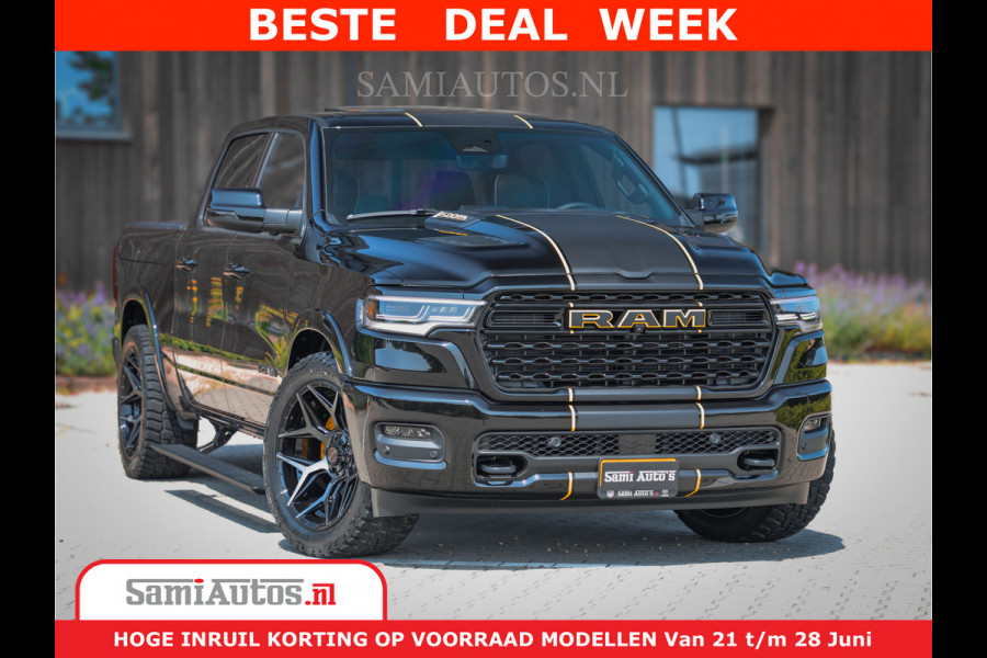 Dodge Ram 1500 Limited Night H.O 540HP 706Nm | Massage + Full Option | De Meest Luxe en Volle Pick-Up in zijn Klasse | Comfortabele Dubbele Cabine met Royale 5 Zitplaatsen | BPM vrij | Nu Leverbaar uit Voorraad | Voorraad Nr 2323 - 5168
