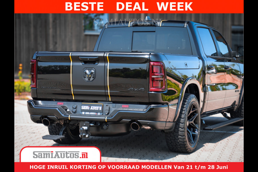 Dodge Ram 1500 Limited Night H.O 540HP 706Nm | Massage + Full Option | De Meest Luxe en Volle Pick-Up in zijn Klasse | Comfortabele Dubbele Cabine met Royale 5 Zitplaatsen | BPM vrij | Nu Leverbaar uit Voorraad | Voorraad Nr 2323 - 5168