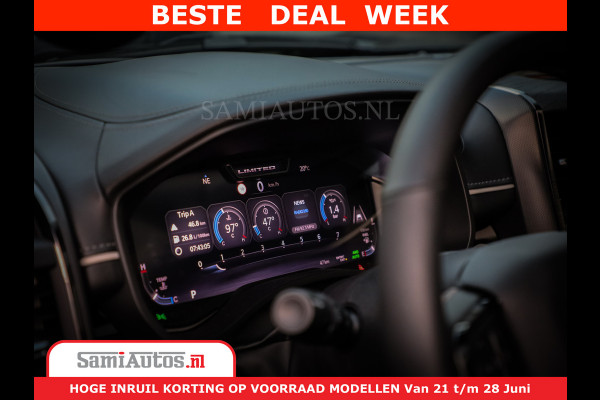 Dodge Ram 1500 1500 Limited Night H.O 540HP 706Nm | Massage + Full Option | De Meest Luxe en Volle Pick-Up in zijn Klasse | Comfortabele Dubbele Cabine met Royale 5 Zitplaatsen | BPM vrij | Nu Leverbaar uit Voorraad | Voorraad Nr 2298 - 7479