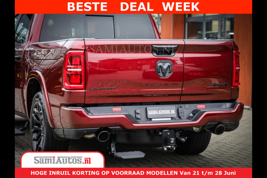 Dodge Ram 1500 Limited Night H.O 540HP 706Nm | Massage + Full Option | De Meest Luxe en Volle Pick-Up in zijn Klasse | Comfortabele Dubbele Cabine met Royale 5 Zitplaatsen | BPM vrij | Nu Leverbaar uit Voorraad | Voorraad Nr 2302 - 7425