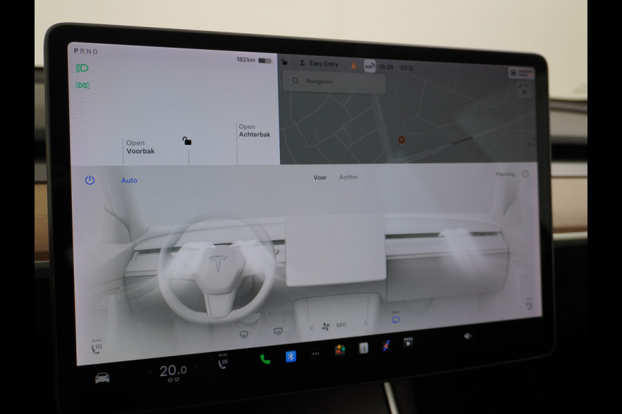 Tesla Model 3 RWD SR+ 60kWh 325PK FSD 3-Computer 18" AutoPilot Leder PanoDak Adaptive-Cruise Lmv Camera's Elektr.-Stuur+Stoelen+Spiegels+Geheu Navi LED Comfortstoelen ACC DAB Voorverwarmen interieur via App Keyless via Telefoonsleutel One-Pedal-Drive Origineel Nederlandse auto tot 11kw laden thuis! 1.584kg licht!