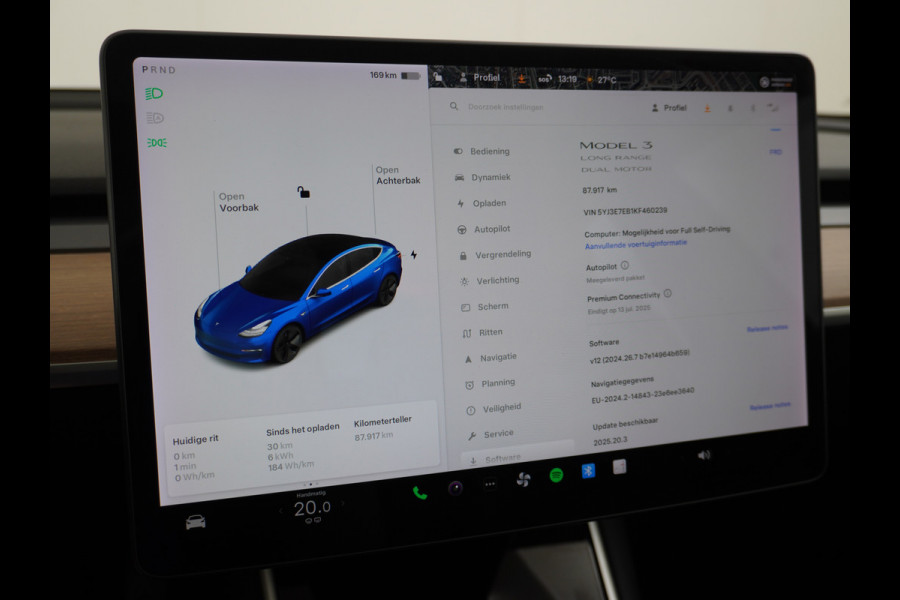 Tesla Model 3 Long Range AWD 75kWh 463PK FSD-3 Computer Premium Audio 4wd AutoPilot Panoramadak Camera's Leer Adaptive-Cruise-Control+Stop&Go  Stoel en achterbank verwarming Electr.Stoelen+Memory+Easy-Entry WiFi 1e Eigenaar Org. Nederlandse Auto Garantie op Accu/Motor tot 18-09-2027/192.000km