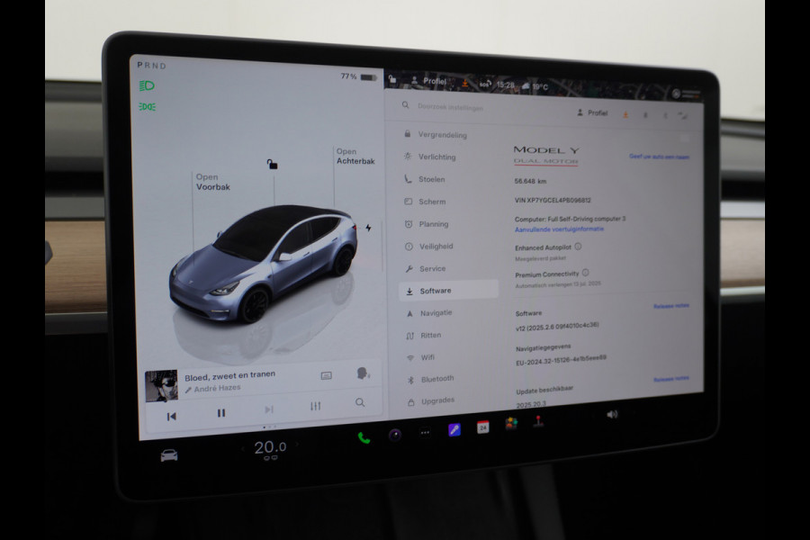 Tesla Model Y Performance 534pk 0-100 3,8 sec. AWD 78,1kWh Warmte-pomp 21"-lm FSD-Comp.3 AutoPilot Carbon-Spoiler Elekr.Achterklep AMD-Ryzen-i 3xCamera Navi LED ACC DAB Voorverwarmen interieur en Keyless via App One-Pedal-Drive Rode Remklauwen Garantie op Accu 13-04-2031 maz. 192.000km max. 250Kw laadvermogen !