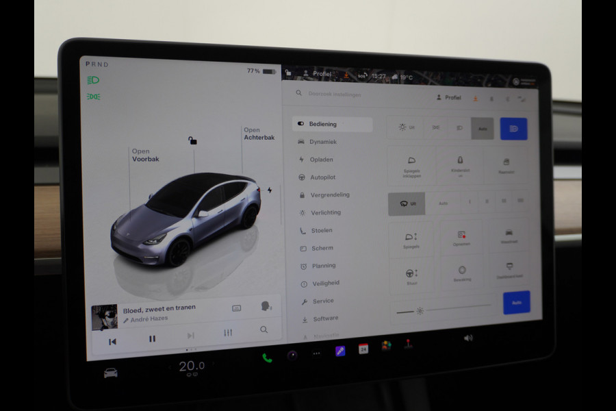 Tesla Model Y Performance 534pk 0-100 3,8 sec. AWD 78,1kWh Warmte-pomp 21"-lm FSD-Comp.3 AutoPilot Carbon-Spoiler Elekr.Achterklep AMD-Ryzen-i 3xCamera Navi LED ACC DAB Voorverwarmen interieur en Keyless via App One-Pedal-Drive Rode Remklauwen Garantie op Accu 13-04-2031 maz. 192.000km max. 250Kw laadvermogen !